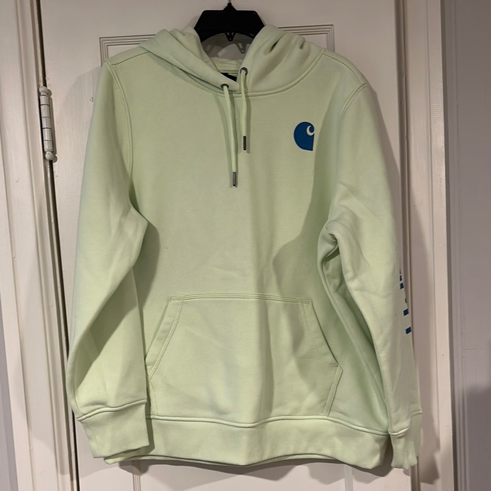 Carhartt Mint Green Hoodie with Blue Logo